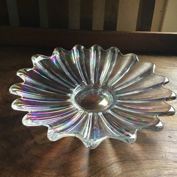 Vintage Iridescent Display Dish Bowl Flower Petal Design - Picture 5 of 9
